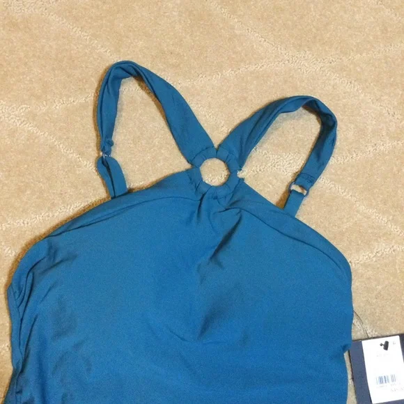 Aqua Green NWT High-Neck Ring Detail One-Piece Swimsuit, Medium 8/10 - Picture 3 of 10